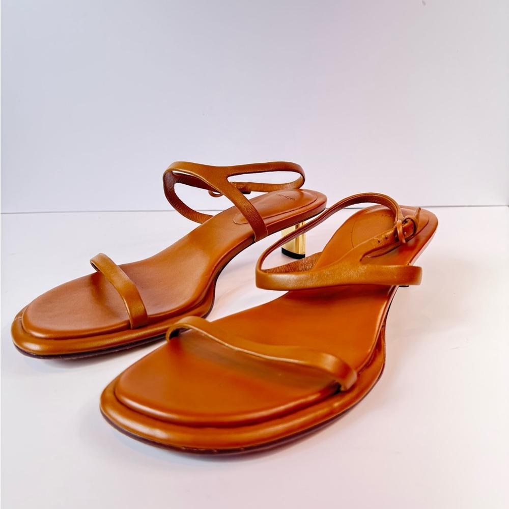 Vince Tan Brown Strappy Leather Mid-Heel Sandals